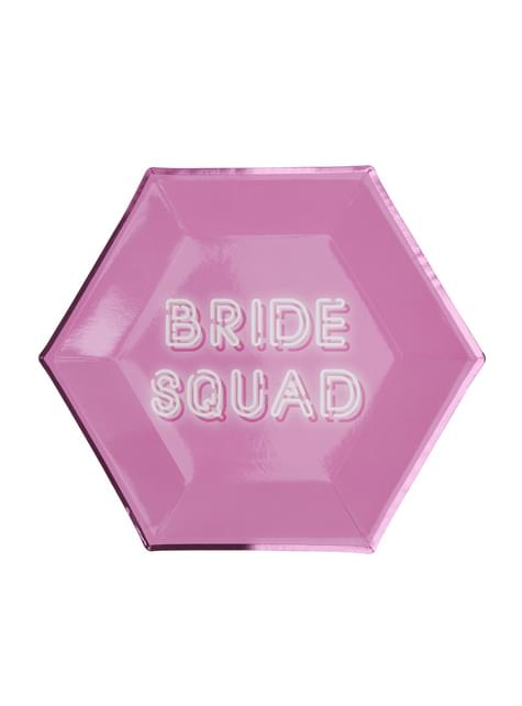 8 platos hexagonales rosas de papel (27 cm) - Bride Squad - Neviti | Funidelia