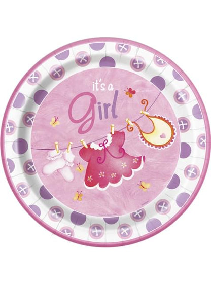 8 platos It’s a boy! (23 cm) - Pink Clothesline Baby Shower - Unique | Funidelia