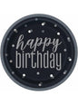 8 platos negros “Happy Birthday“ (23 cm) - Black & Silver Glitz - Unique | Funidelia