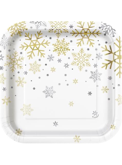 8 platos pequeños (18 cm) - Silver & Gold Holiday Snowflakes