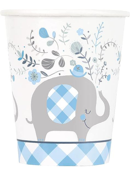 8 vasos Baby Shower de elefante azul - Blue Floral Elephant