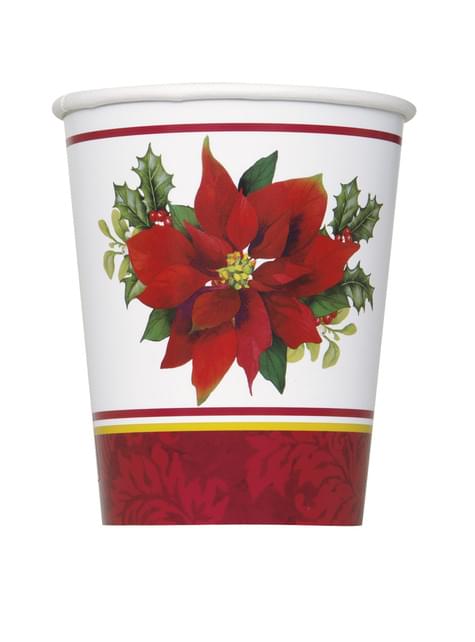 8 vasos con flor de pascua elegante - Holly Poinsettia - Unique | Funidelia