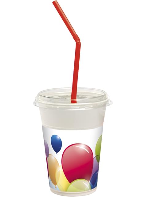 8 vasos con tapa y pajita de globos arcoíris