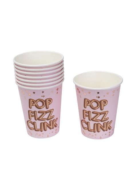 8 vasos de papel “Pop, Fizz, Clink“ - Glitz & Glamour Pink & Rose Gold