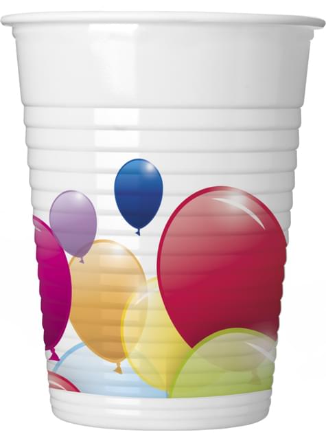 8 vasos de plástico de globos arcoíris
