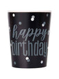 8 vasos negros “Happy Birthday“ - Black & Silver Glitz