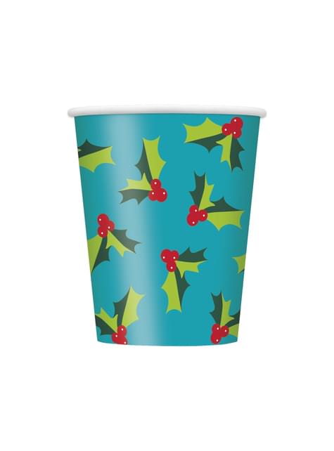 8 vasos ramas de acebo - Holly Santa - Unique | Funidelia
