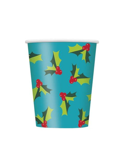 8 vasos ramas de acebo - Holly Santa - Unique | Funidelia
