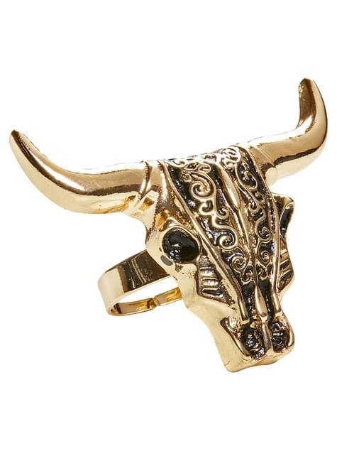 Anillo de calavera de búfalo dorado