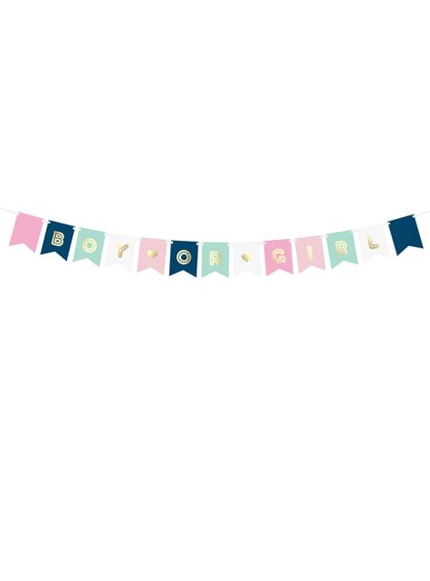 Banderín “Boy or Girl“ en tonos pastel - Partydeco | Funidelia