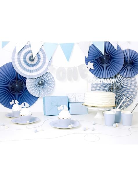 Banderín estampado de lunares azules de papel - Blue 1st Birthday - Partydeco | Funidelia