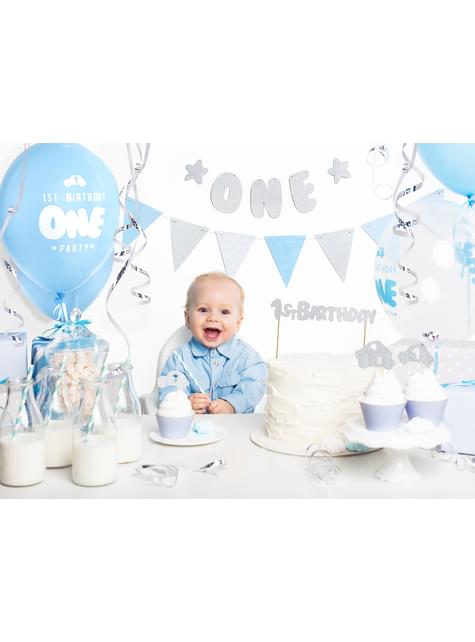 Banderín estampado de lunares azules de papel - Blue 1st Birthday - Partydeco | Funidelia