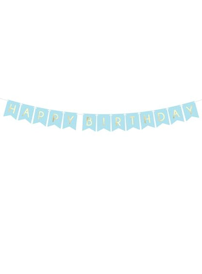 Banderín “Happy Birthday“ azul pastel - Touch of Gold