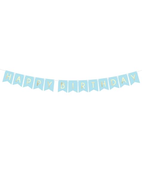 Banderín “Happy Birthday“ azul pastel - Touch of Gold