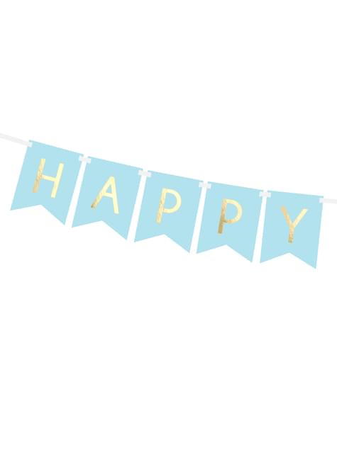 Banderín “Happy Birthday“ azul pastel - Touch of Gold
