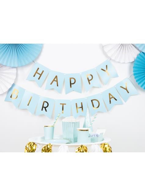 Banderín “Happy Birthday“ azul pastel - Touch of Gold