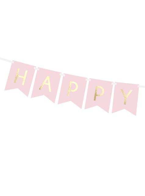 Banderín “Happy Birthday“ rosa pastel - Touch of Gold