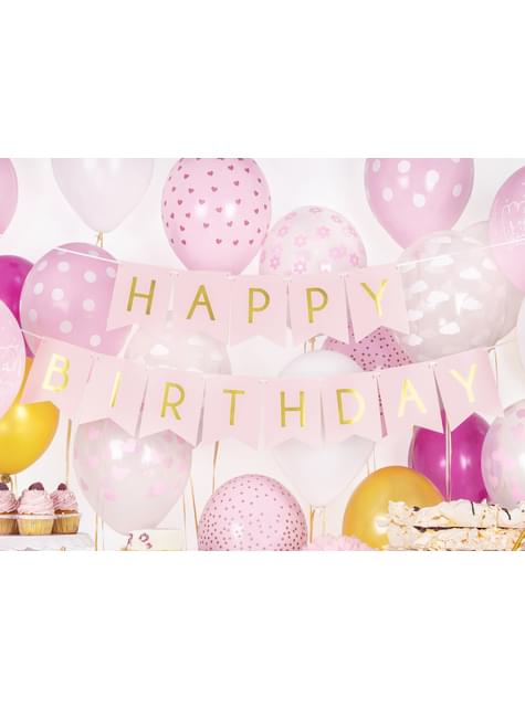 Banderín “Happy Birthday“ rosa pastel - Touch of Gold
