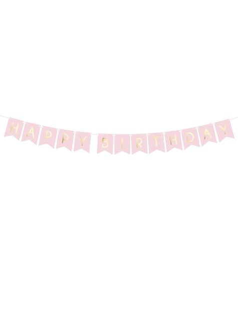 Banderín “Happy Birthday“ rosa pastel - Touch of Gold