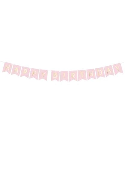 Banderín “Happy Birthday“ rosa pastel - Touch of Gold