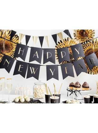 Banderín “Happy New Year“ negro y dorado - New Year’s Eve Collection - Partydeco | Funidelia