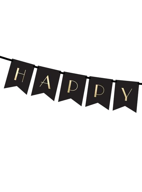 Banderín “Happy New Year“ negro y dorado - New Year’s Eve Collection - Partydeco | Funidelia