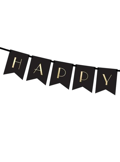 Banderín “Happy New Year“ negro y dorado - New Year’s Eve Collection - Partydeco | Funidelia