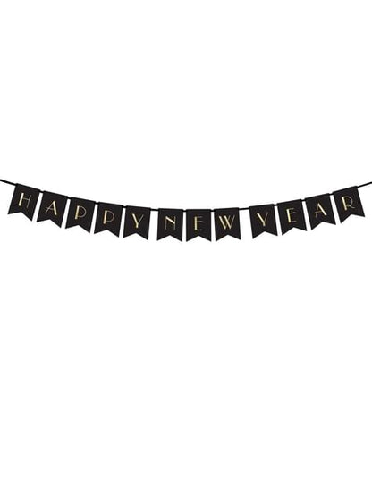 Banderín “Happy New Year“ negro y dorado - New Year’s Eve Collection - Partydeco | Funidelia