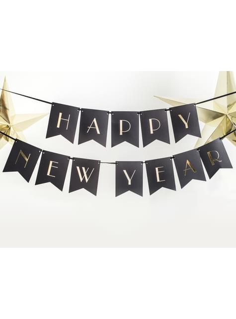 Banderín “Happy New Year“ negro y dorado - New Year’s Eve Collection - Partydeco | Funidelia