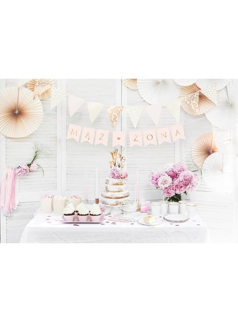 Banderín “MĄŻ ŻONA“ rosa pastel y dorado con corazón - Wedding in rose colour - Partydeco | Funidelia