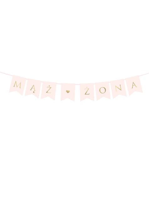 Banderín “MĄŻ ŻONA“ rosa pastel y dorado con corazón - Wedding in rose colour - Partydeco | Funidelia