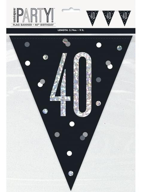 Banderines “40“ años negros - Black & Silver Glitz