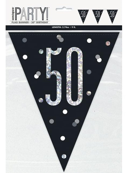 Banderines “50“ años negros - Black & Silver Glitz - Unique | Funidelia
