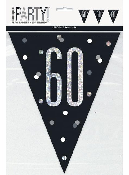 Banderines “60“ años negros - Black & Silver Glitz - Unique | Funidelia