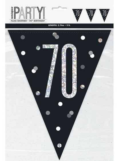 Banderines “70“ años negros - Black & Silver Glitz - Unique | Funidelia