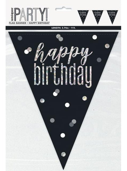 Banderines “Happy Birthday“ negros - Black & Silver Glitz - Unique | Funidelia