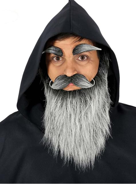 Barba, bigote y cejas de anciano grises para hombre