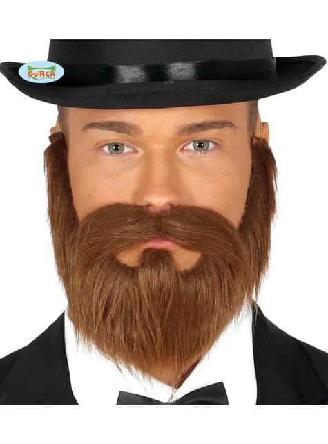 Barba y bigote castaña lisa para hombre - Guirca | Funidelia