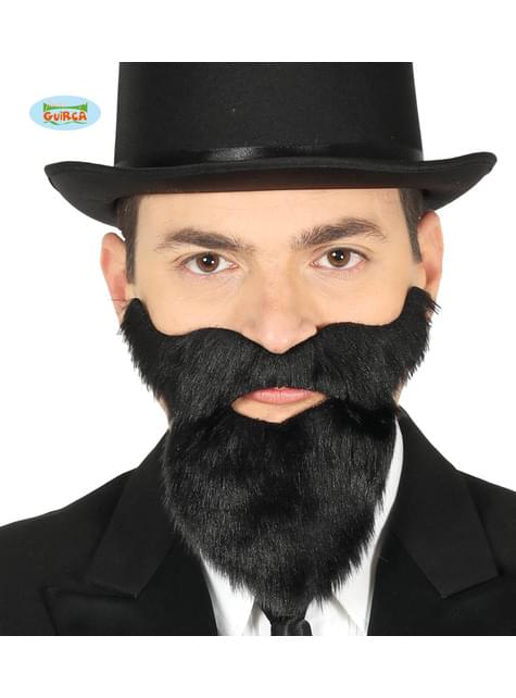 Barba y bigote negra adhesiva para hombre