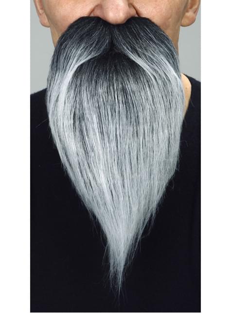 Bigote y barba larga gris