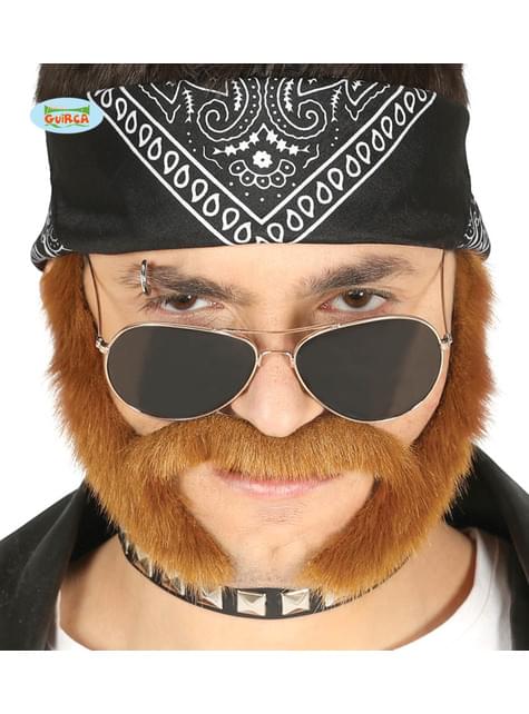 Bigote y patillas de motero castañas