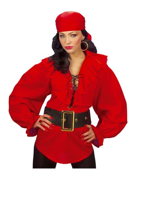 Camisa roja de pirata para mujer