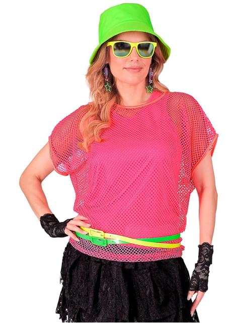 Camiseta de rejilla rosa de los Años 80 para mujer - Widmann | Funidelia