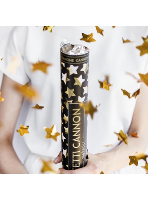 Cañón de confeti con estrellas doradas de 40 cm