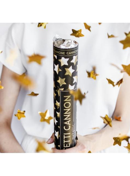 Cañón de confeti con estrellas doradas de 40 cm