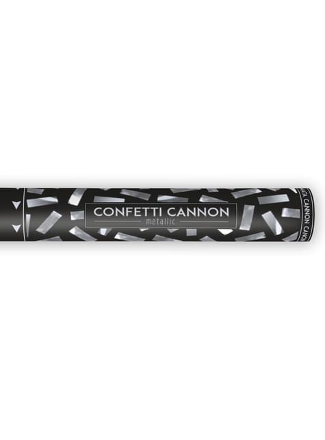 Cañón de confeti rectangular plateado de 40 cm