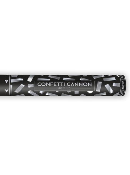 Cañón de confeti rectangular plateado de 40 cm