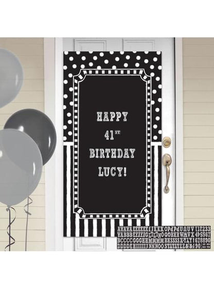 Cartel personalizable cumpleaños para puerta blanco y negro - AMSCAN | Funidelia