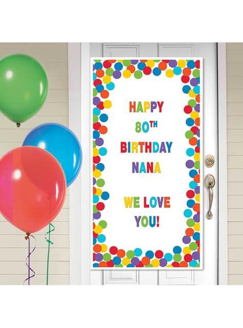 Cartel personalizable cumpleaños para puerta decoración con lunares multicolor - AMSCAN | Funidelia