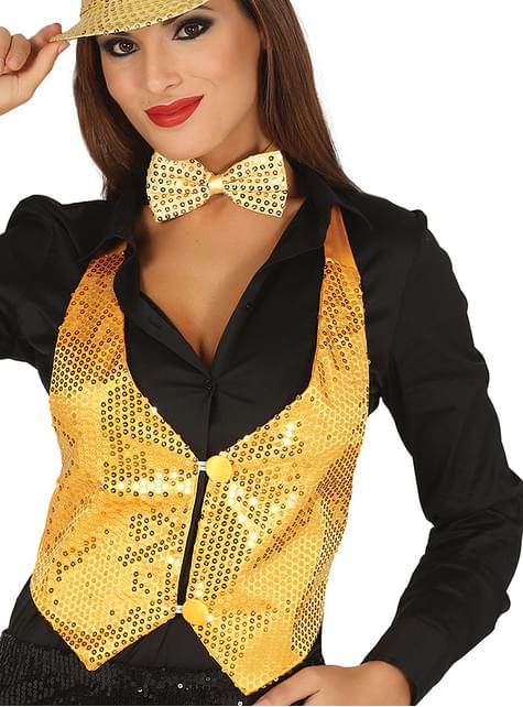 Chaleco de lentejuelas dorado para mujer